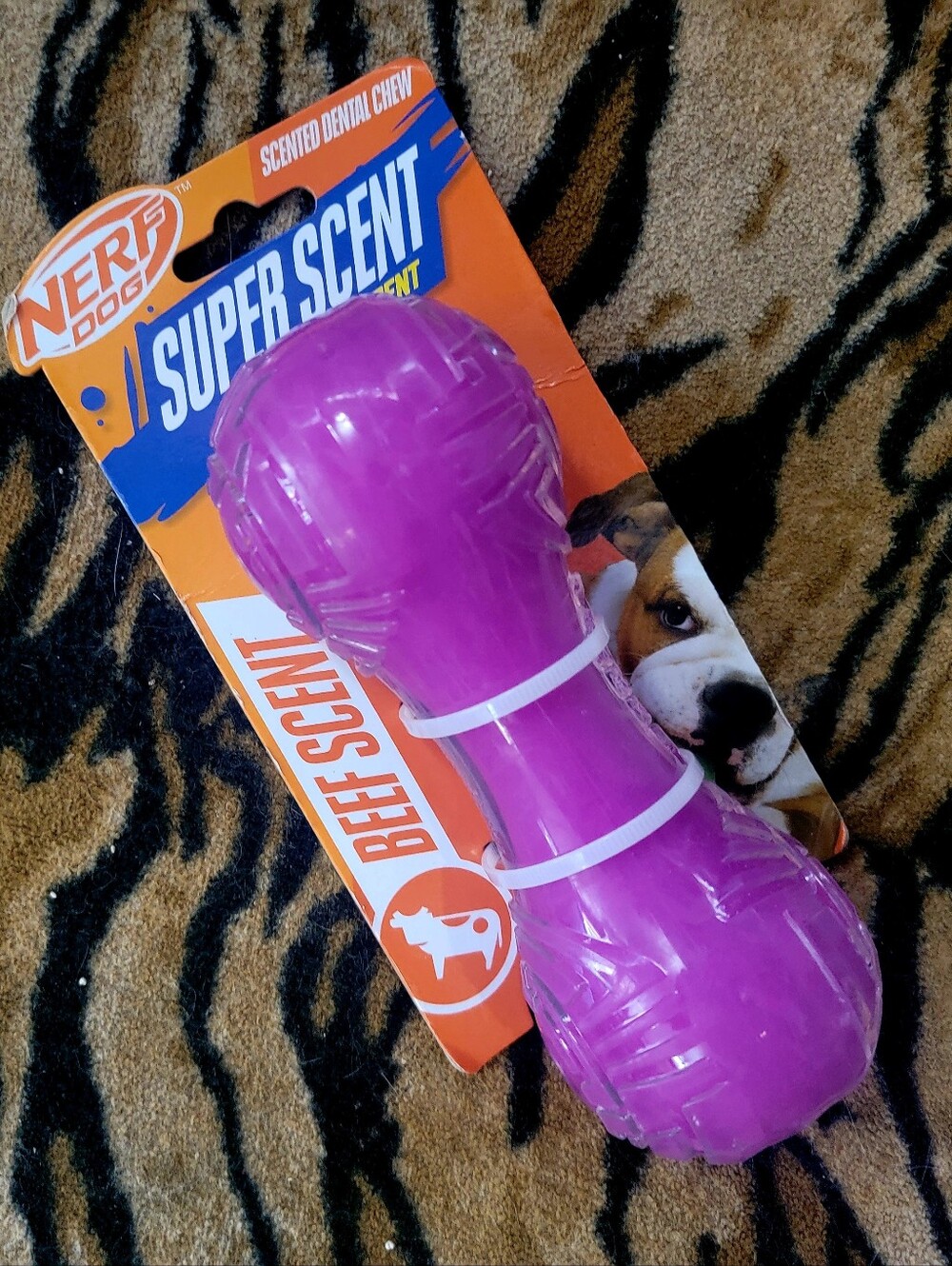 Nerf Dog Chew Teething Dental Toy Super Scent Beef Purple Large Xlarge